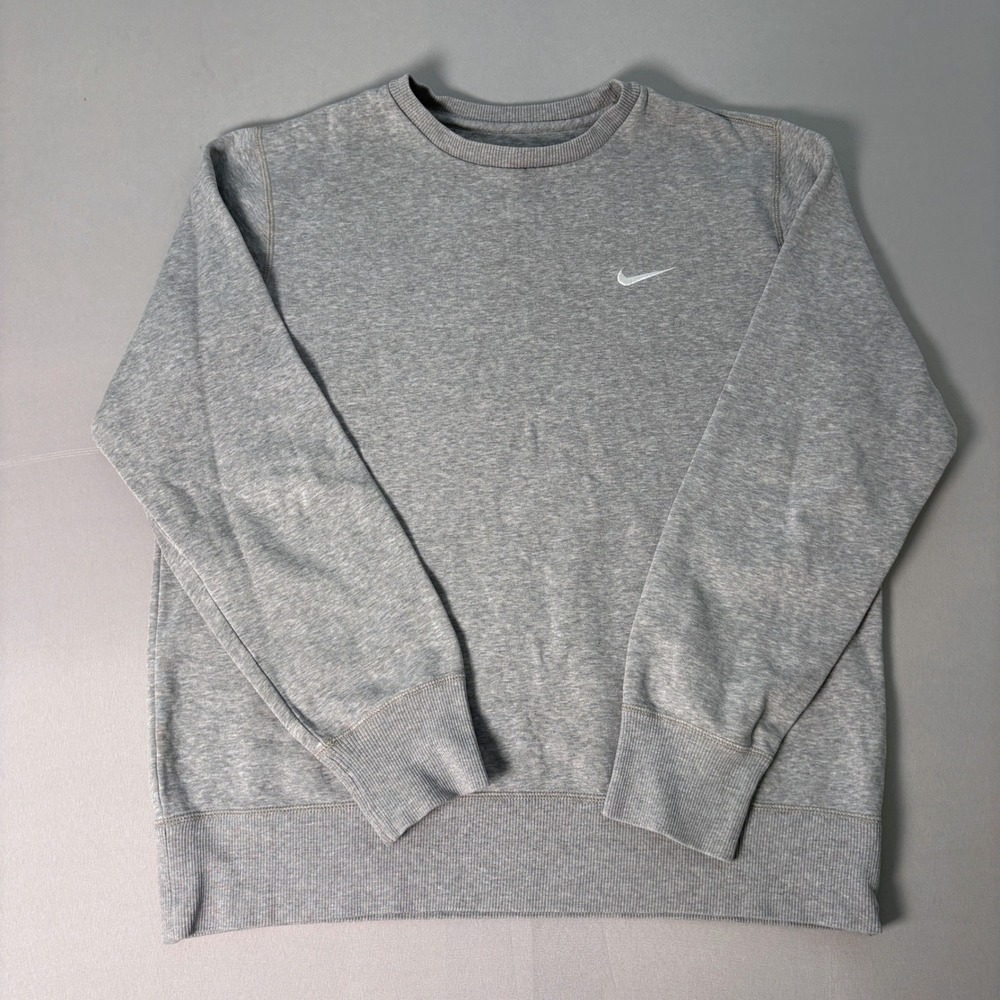 Nike Mens Crewneck Sweatshirt Gray Embroidered Swoosh Fleece 404509-063 L